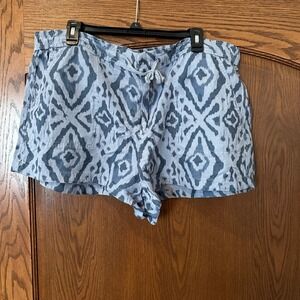 Lou & Grey XL Blue Diamond Print Linen Blend Shorts Drawstring Pockets Casual